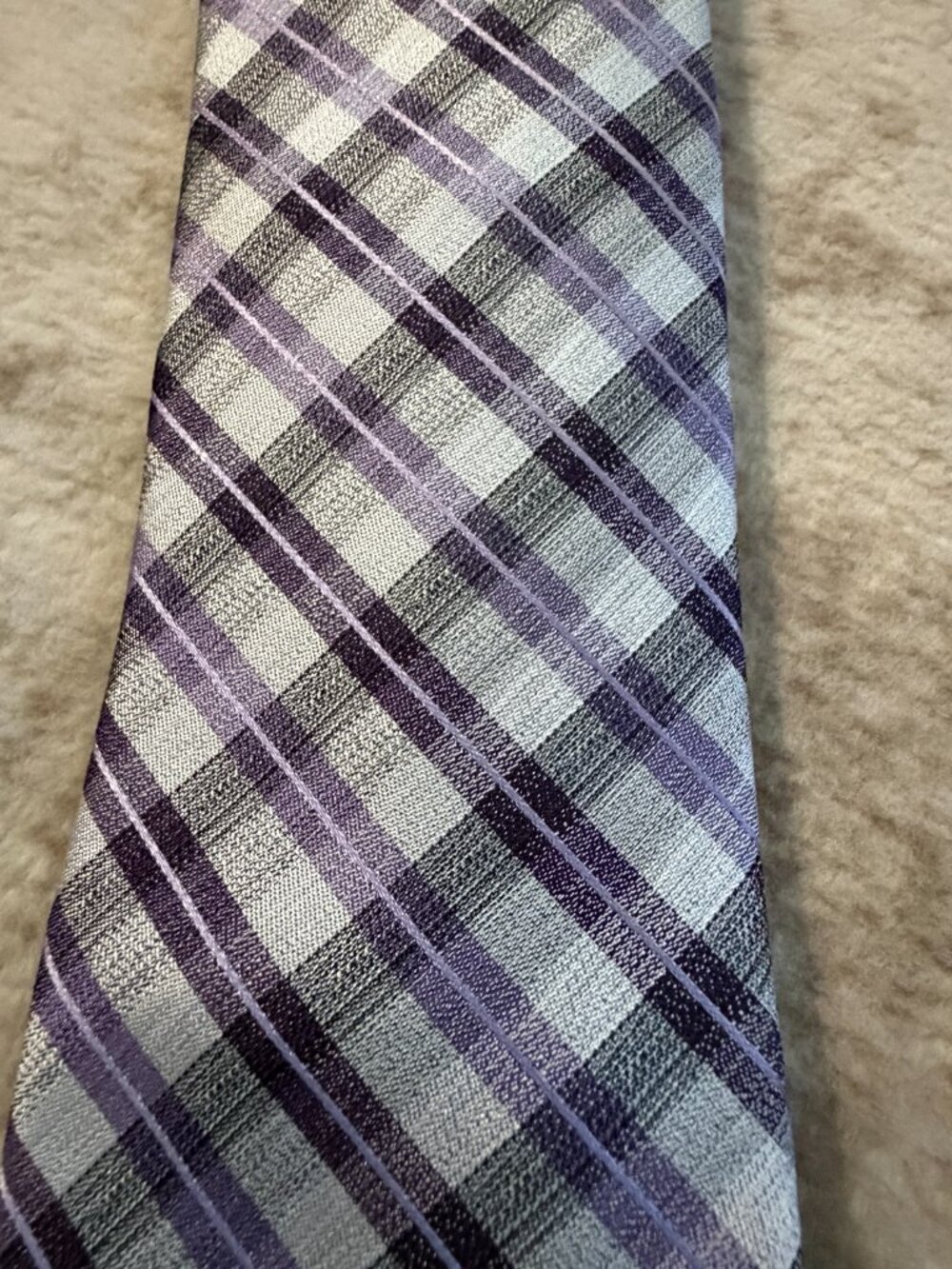 Awareness Kenneth Cole Purple Gray Plaid Silk Tie